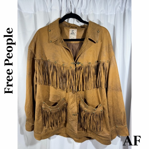 Free People Knox in Oiled Brown Vegan Leather Fringe Jacket Medium New - Picture 6 of 8
